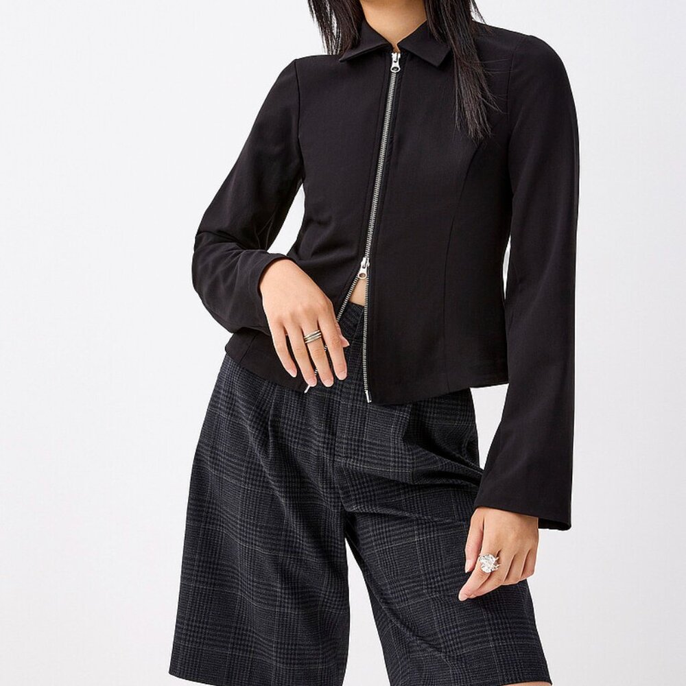 Two-Way Zipper Dress Shirt Black Size S